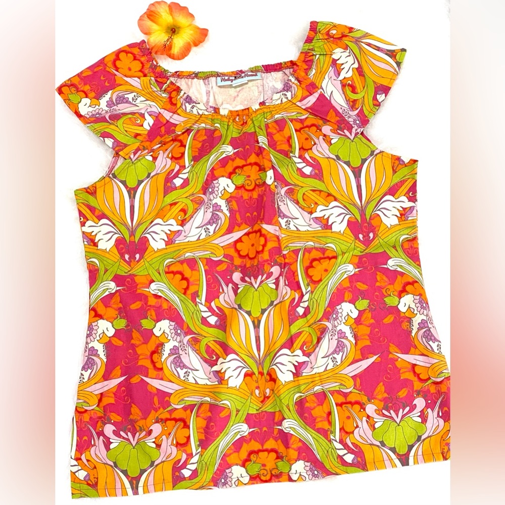 Haley & the Hound Womens XL Orange Floral Top Boho Summer Coastal Preppy Cottage - Picture 3 of 14